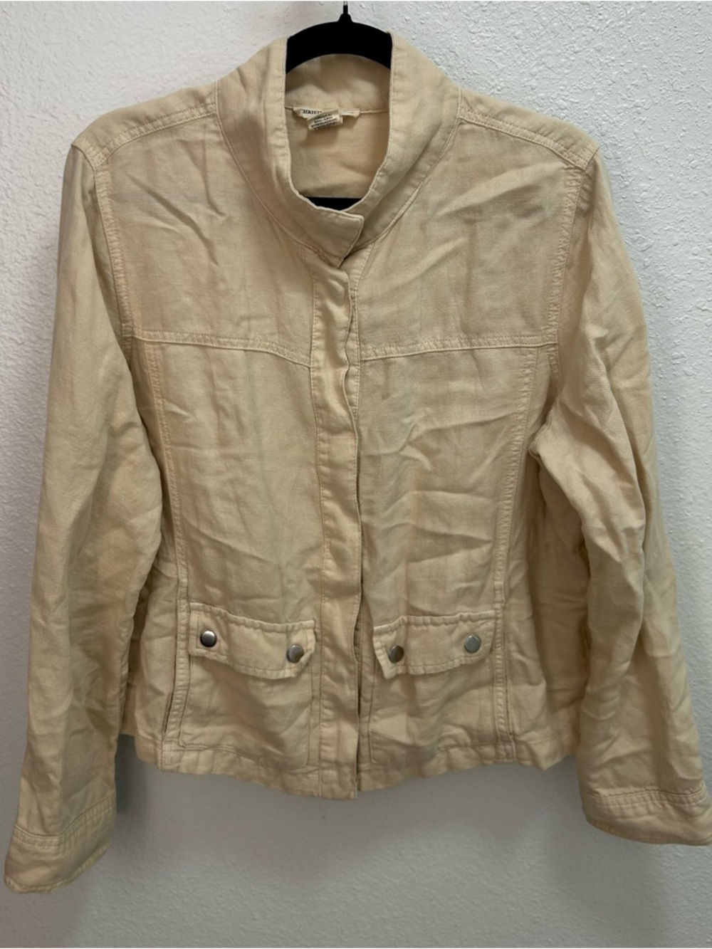 Christian Siriano Light Cream Linen Utility Jacket with Snap Pockets
